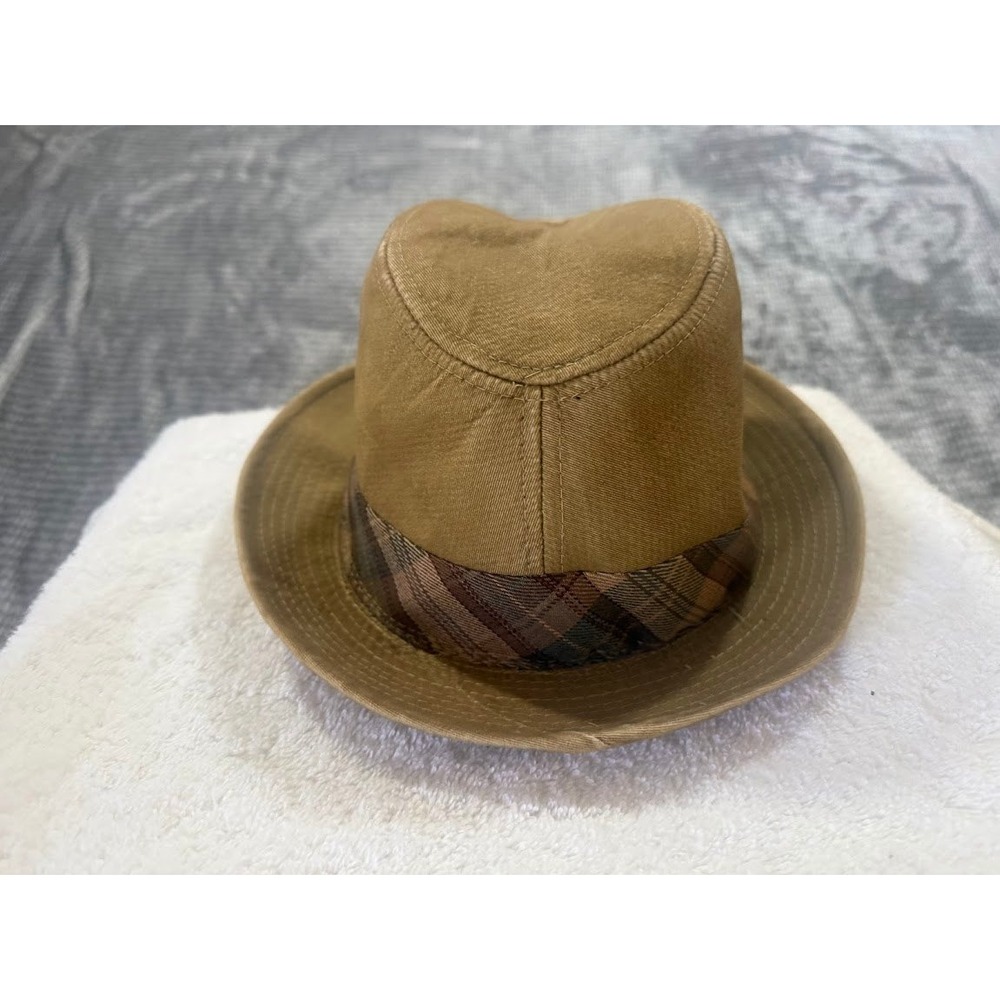 Christys Crown Series Tan Cotton Fedora Hat Plaid Band Mens Size Medium Khaki